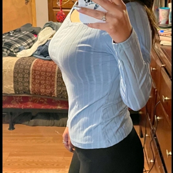 Off Shoulder Ribbed-Knit Shirt Women's - Picture 6 of 14